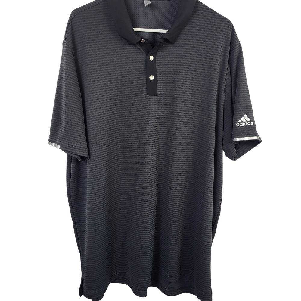 Adidas HEAT.RDY Polo Shirt Mens‎ 2XL Gray Striped Primegreen Golf Performance